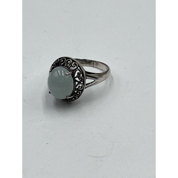 Sterling Silver CNA PRANDA
Jade Cabochon Filigree Cocktail Ring Size 9 - 4.7g - Picture 12 of 12